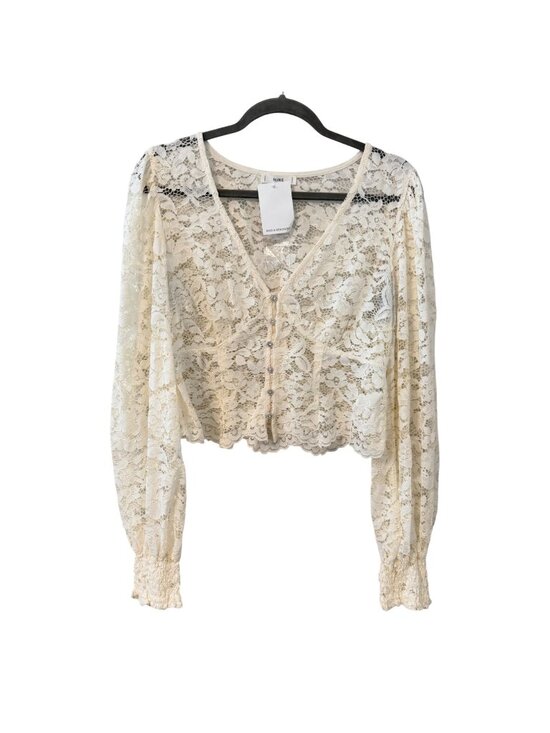 mine Tops - Mine Lace Button-Up Cropped Long-Sleeve Blouse Size L Ivory top. NWT